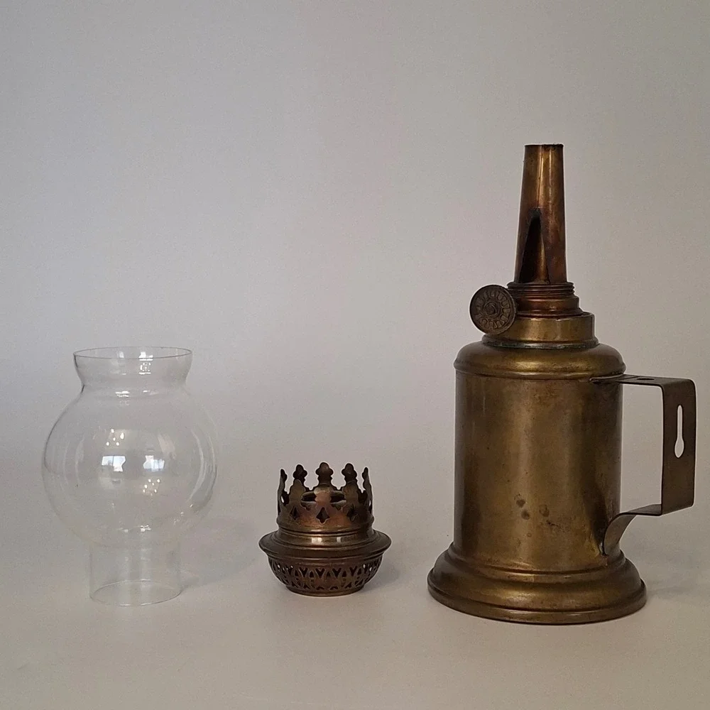 Antique Pigeon Style Brass Oil Lamp Wall Mount Glass Globe c1900 Unmarked